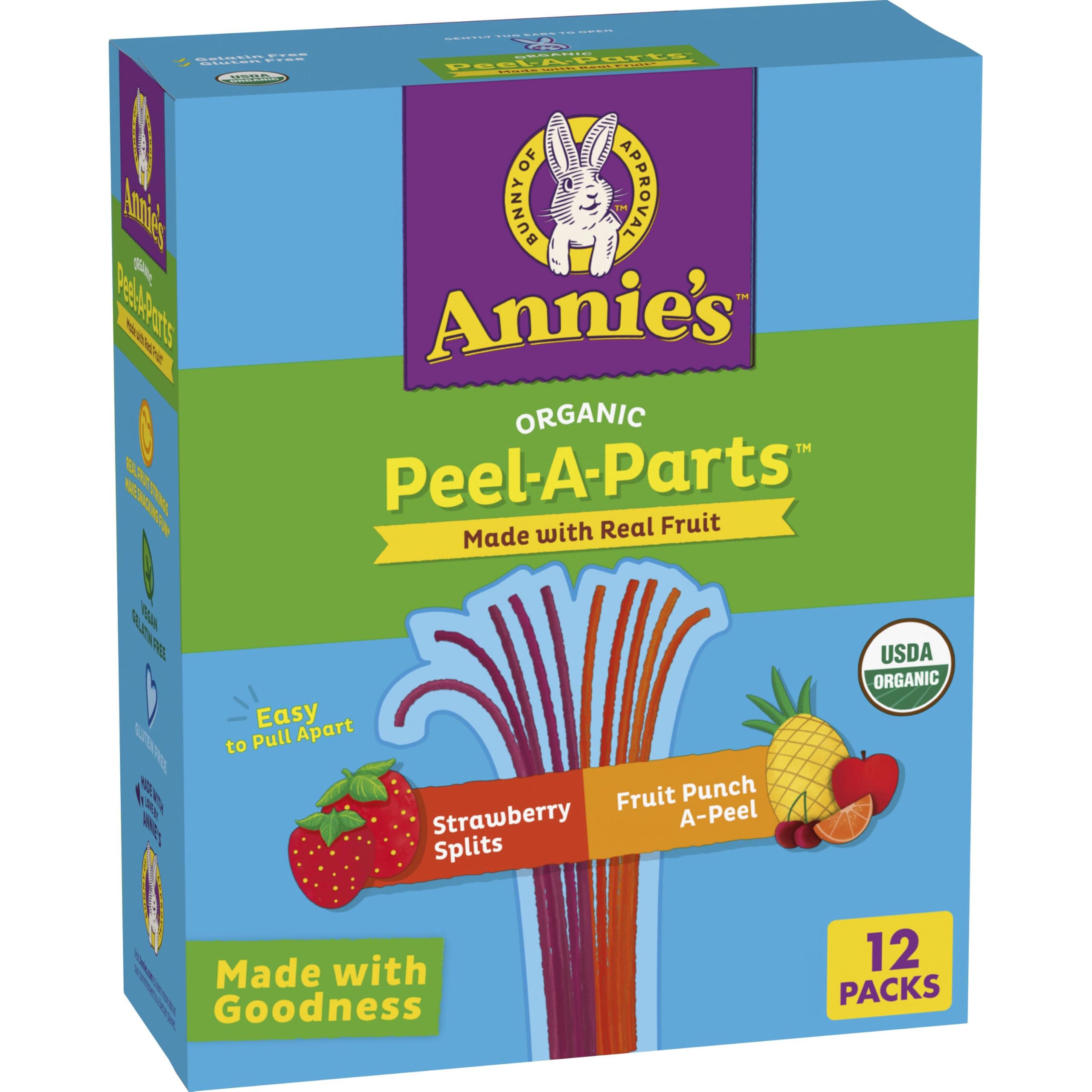 Best Price Annie's Organic Peel-A-Parts Fruit Flavored Snacks, Strawberry & Fruit Punch, Gluten Free, Vegan, Variety Pack, 12 Count, 6.7 oz