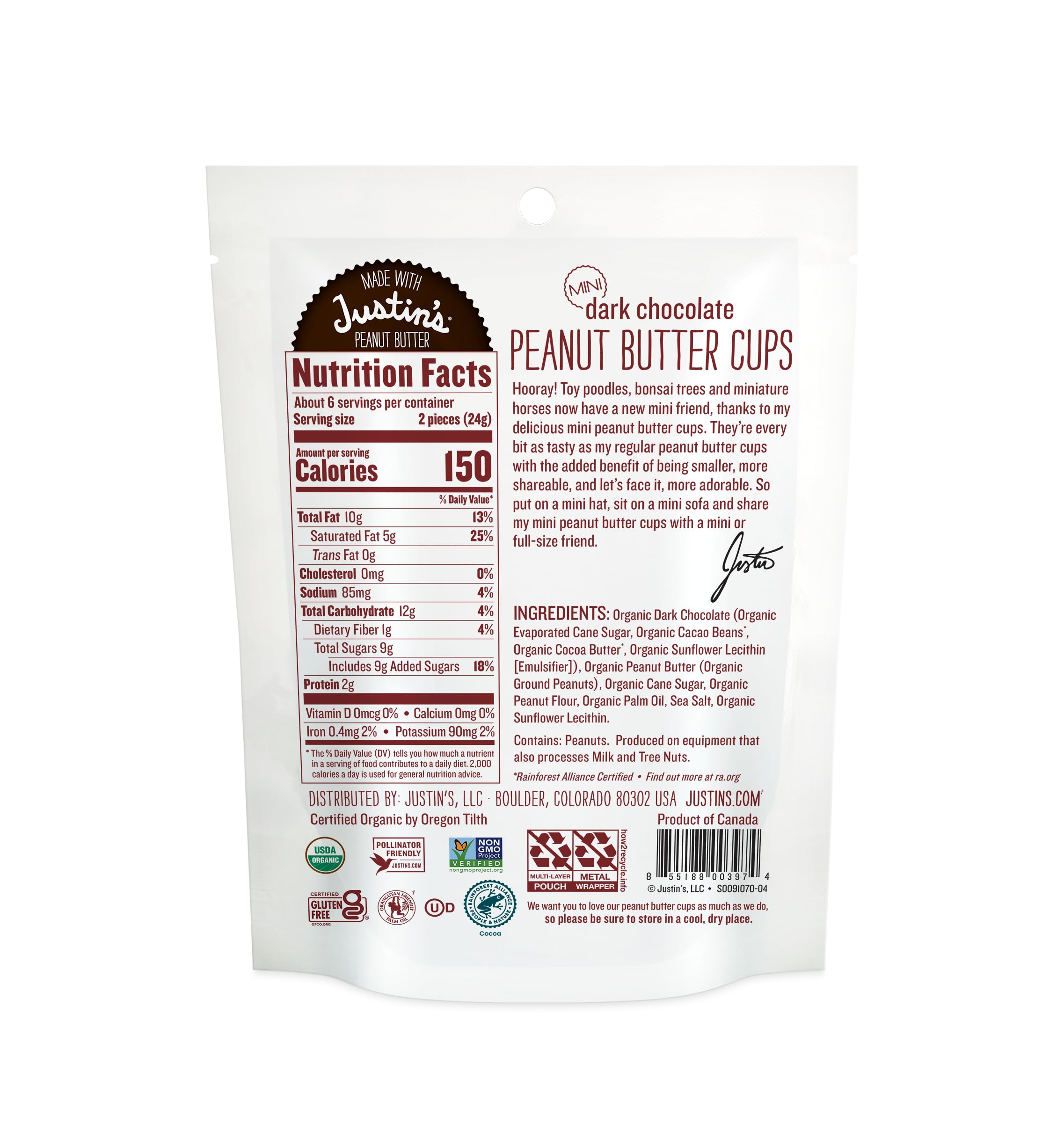 Best Price Justin's Organic Dark Chocolate Mini Peanut Butter Cups