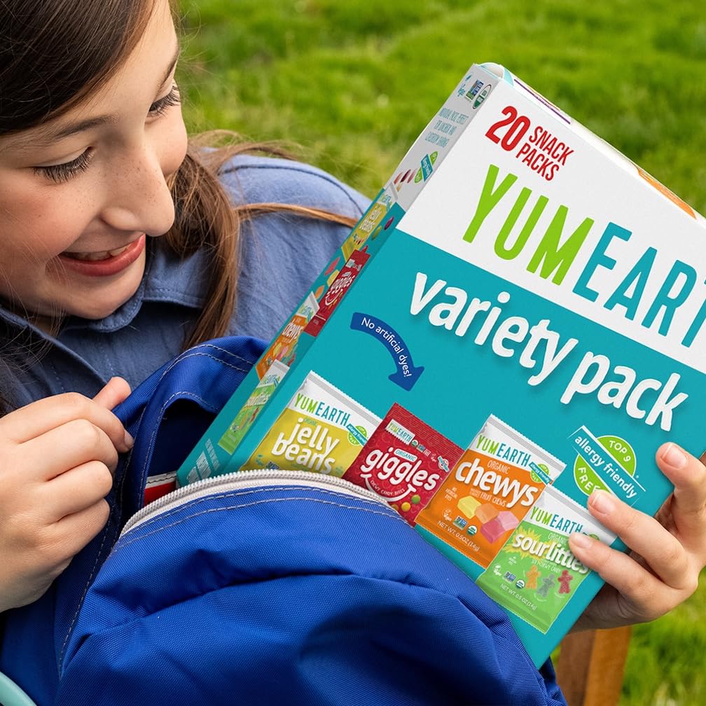 Top Rated YumEarth Organic Variety Box - Jelly Beans, Giggles, Chewys, Sour Littles - Top 9 Allergen Free, No Artificial Dyes, Non-GMO, Gluten Free, Vegan, Individually Wrapped