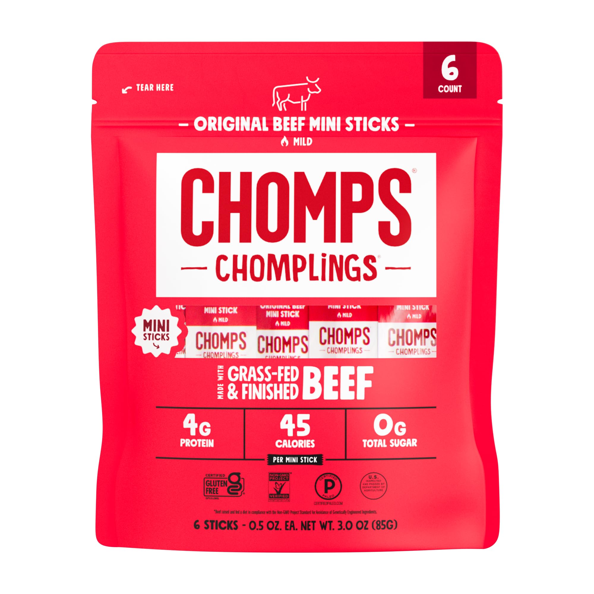Best Price CHOMPS MINI Grass-Fed Original Beef Jerky Snack Sticks