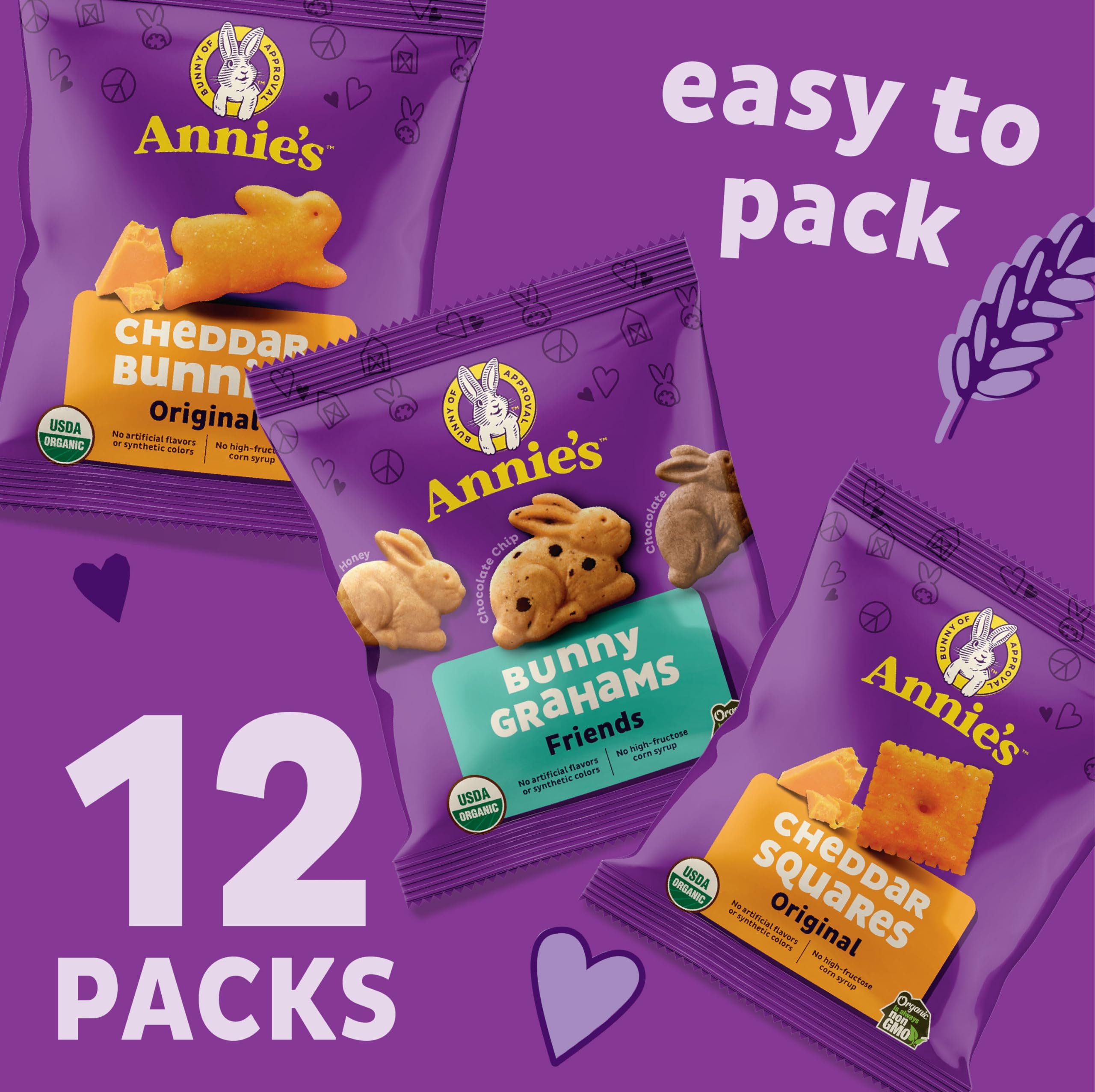 Discount Annie's Organic Variety Pack: Cheddar Bunnies, Bunny Grahams & Cheddar Squares, 12 Pouches, 11 oz