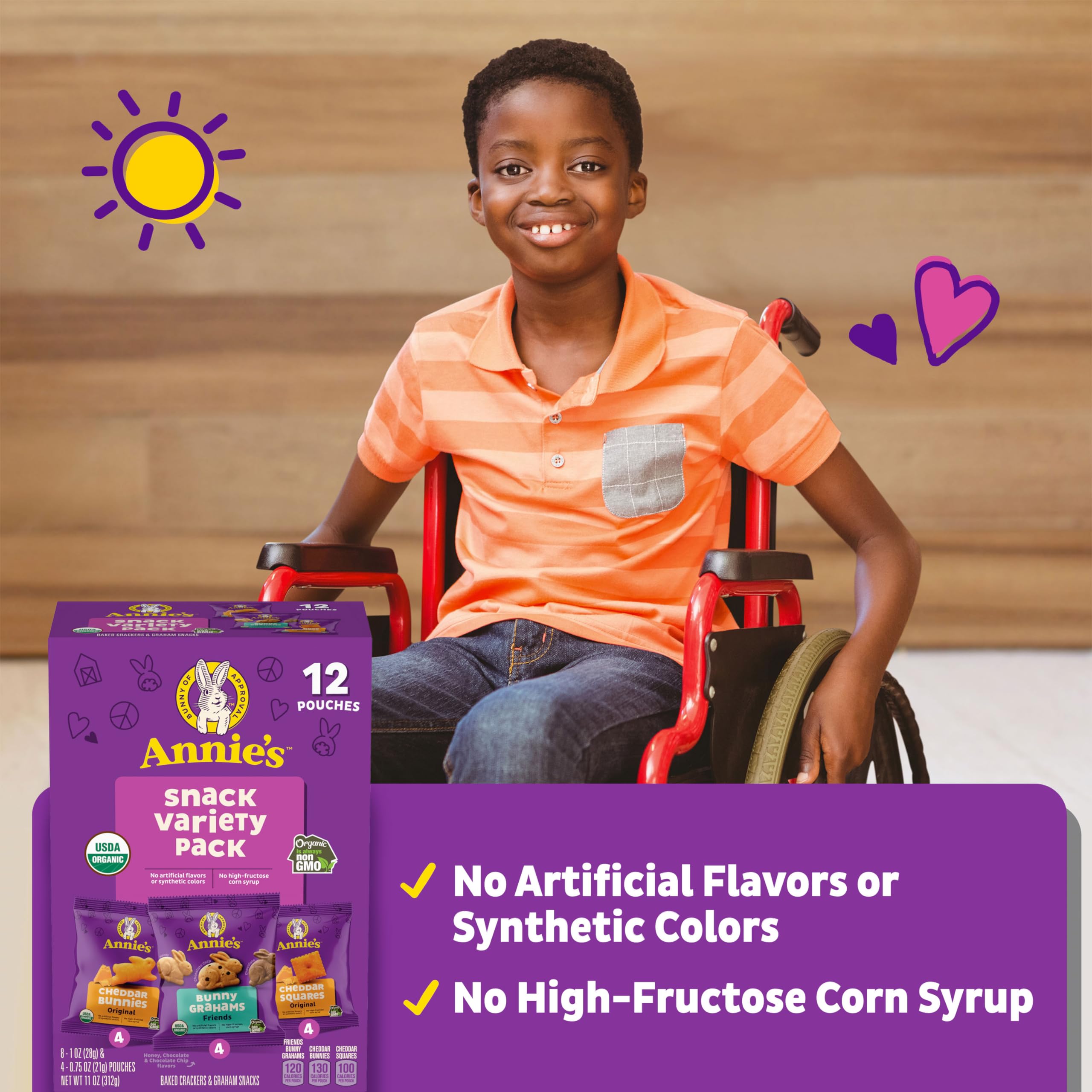 Discount Annie's Organic Variety Pack: Cheddar Bunnies, Bunny Grahams & Cheddar Squares, 12 Pouches, 11 oz