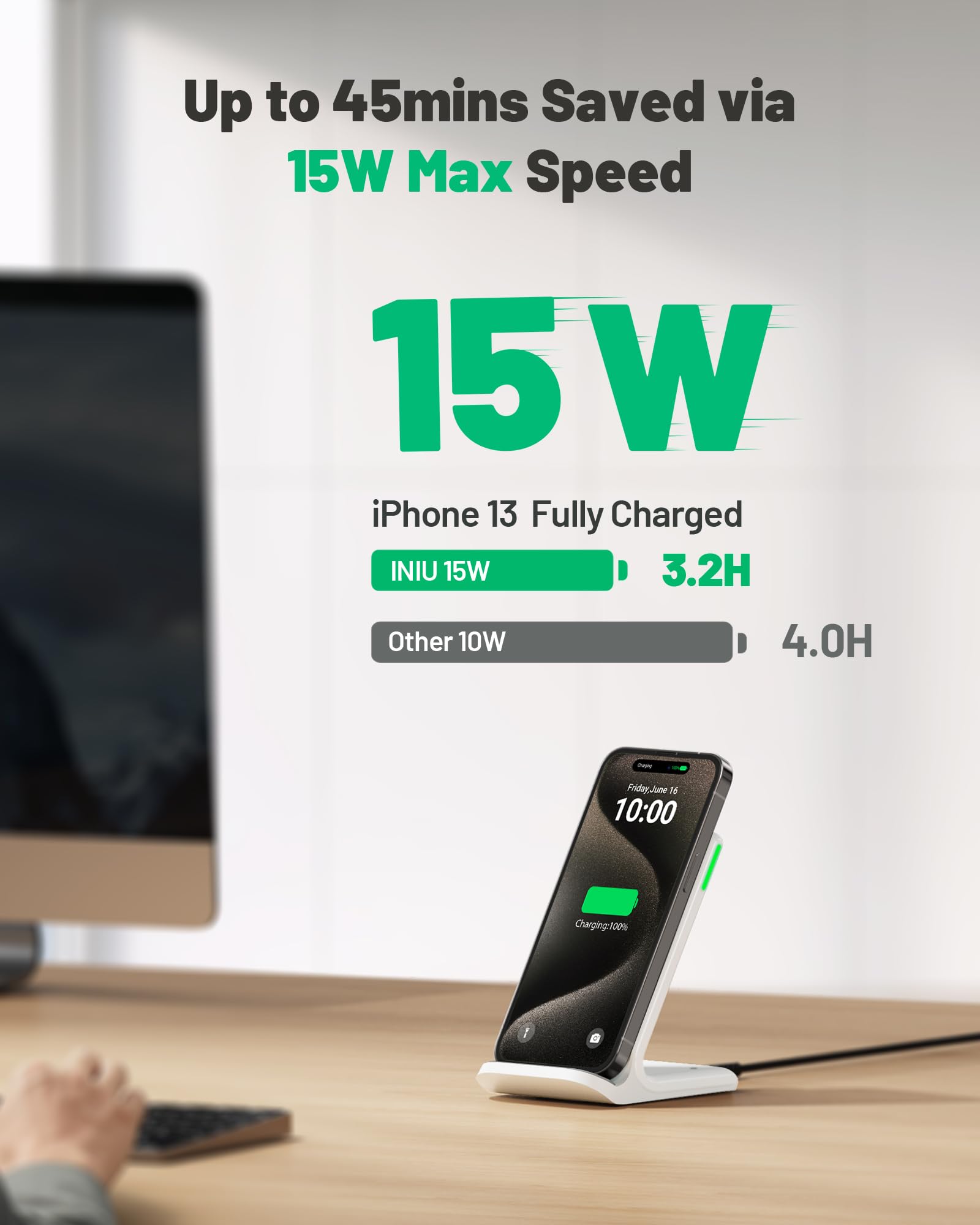 Best Price INIU 15W Fast Qi-Certified Wireless Charger with Sleep-Friendly Adaptive Light, Compatible with iPhone 17/16/15/14/13/12 Pro Max, Samsung Galaxy S25/S24/S23/Note
