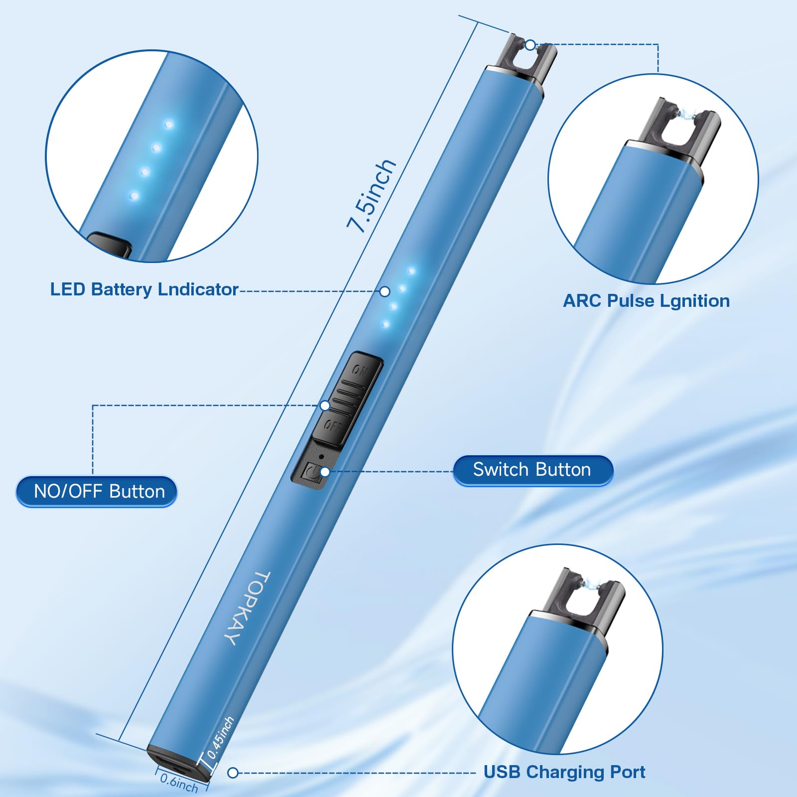 Cheap TOPKAY Electric Candle Lighter - Windproof, Flameless, USB Rechargeable Plasma Arc Long Lighter for Grill, Fireworks, Kitchen, and Camping (Black)