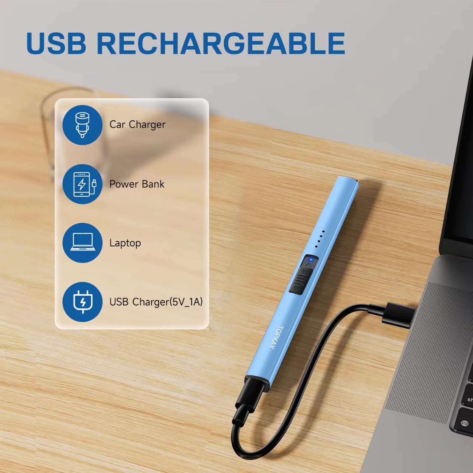 Cheap TOPKAY Electric Candle Lighter - Windproof, Flameless, USB Rechargeable Plasma Arc Long Lighter for Grill, Fireworks, Kitchen, and Camping (Black)