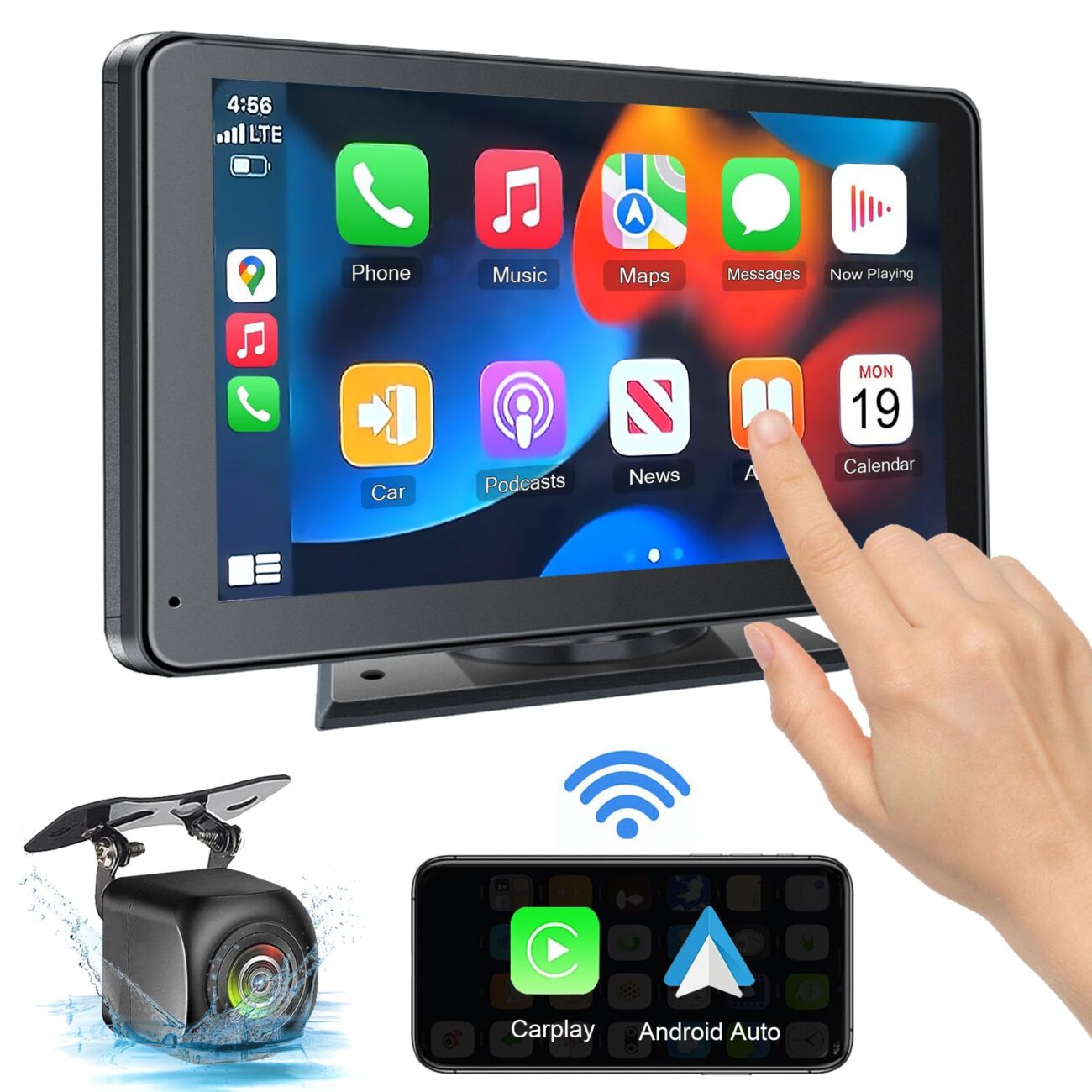 "Best Price 7" Portable Wireless Car Stereo with Apple CarPlay & Android Auto, HD Touchscreen, Mirror Link, Bluetooth 5.2, Backup Camera, AUX, FM Transmitter—Universal Fit"