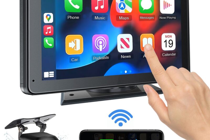 “Best Price 7″ Portable Wireless Car Stereo with Apple CarPlay & Android Auto, HD Touchscreen, Mirror Link, Bluetooth 5.2, Backup Camera, AUX, FM Transmitter—Universal Fit”