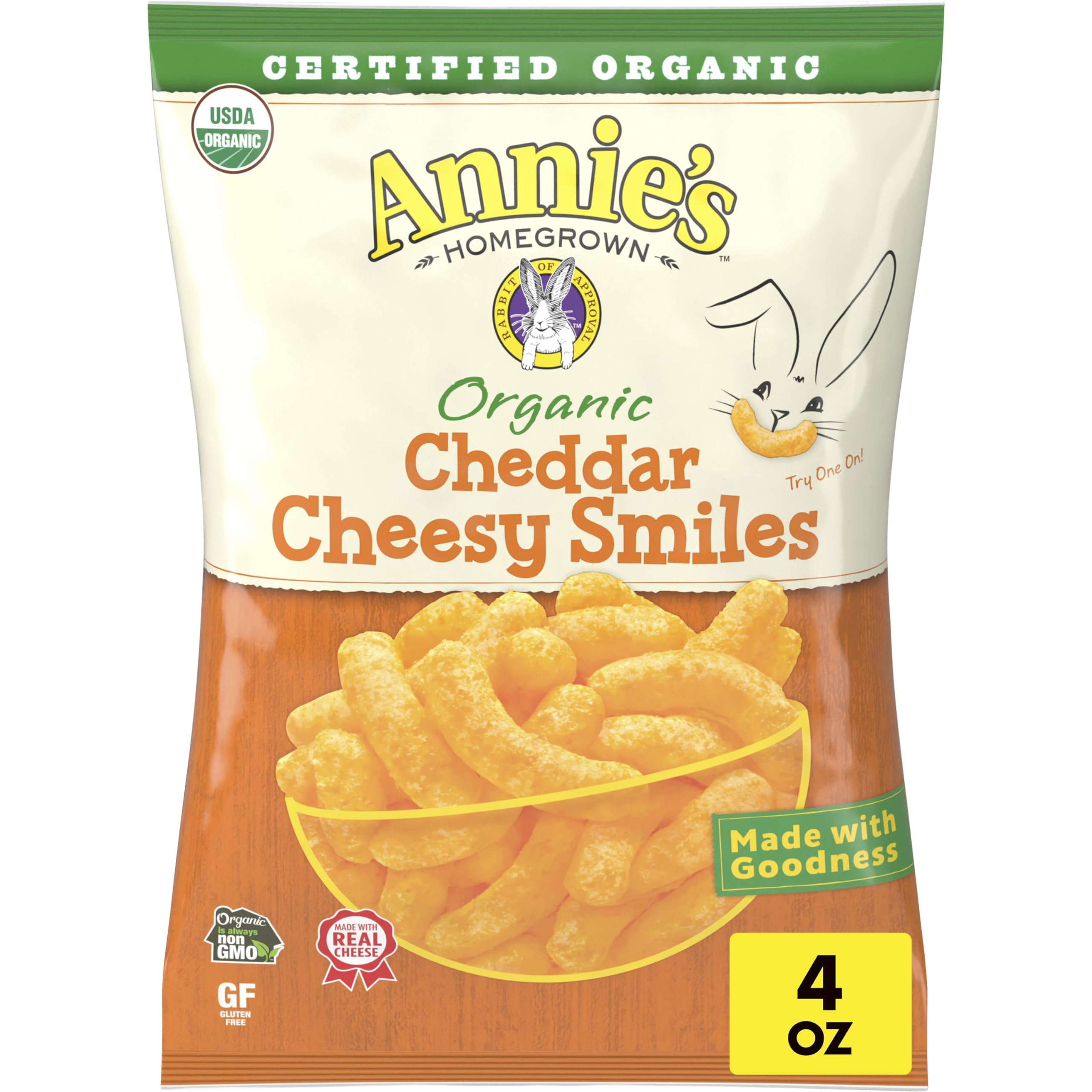 Best Price Annie's Organic Cheddar Cheesy Smiles Baked Corn Puffs, Gluten Free, 4 oz