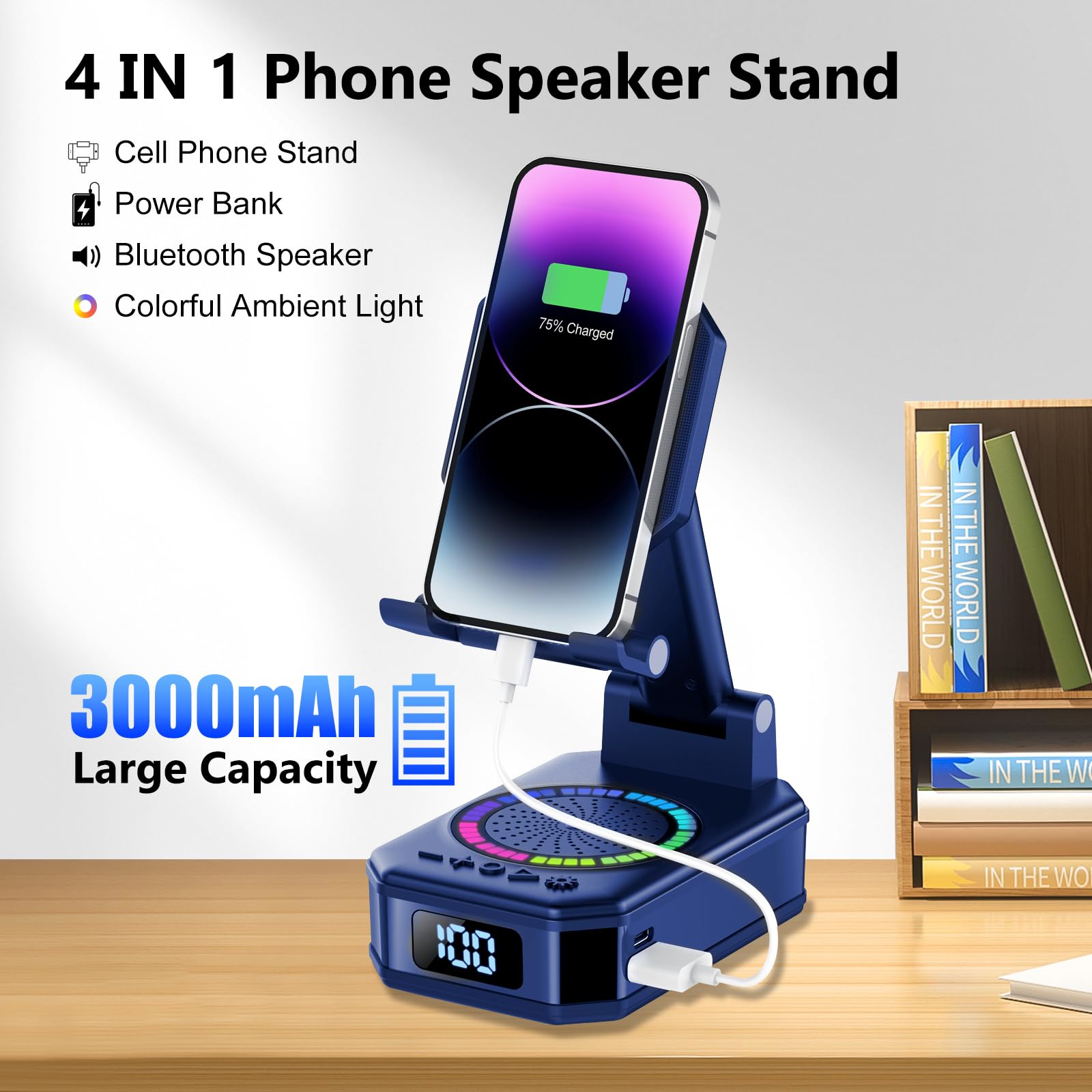 Best Price Wireless Bluetooth Speaker Phone Stand with Colorful LED Lights, HD Surround Sound, Anti-Slip Base, 3000mAh Rechargeable—Perfect Gift for Men, Women, Teens, Christmas