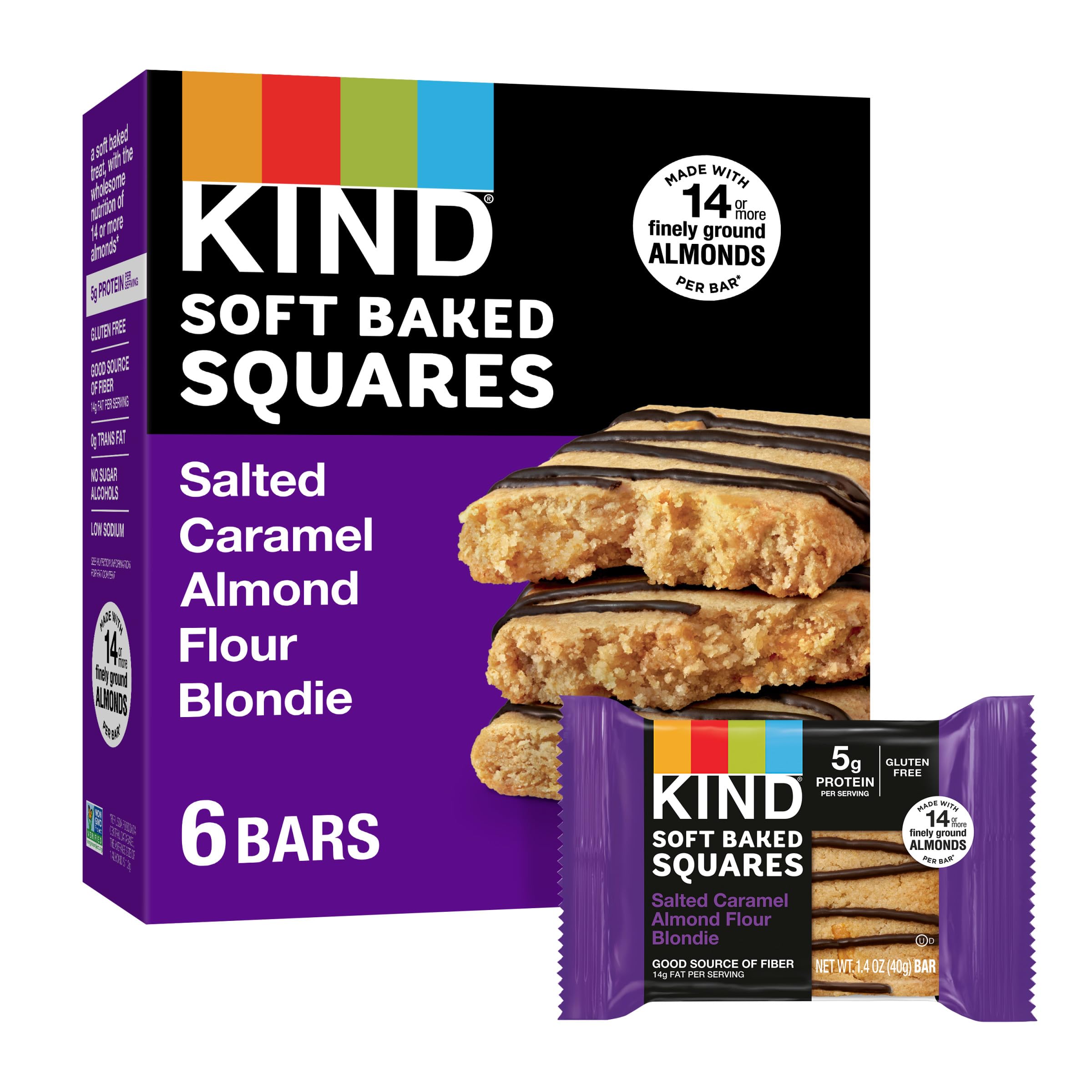Best Price KIND Soft Baked Squares, Salted Caramel Almond Flour Blondies, Gluten Free Snack Bars, 5g Protein, 6 Pack