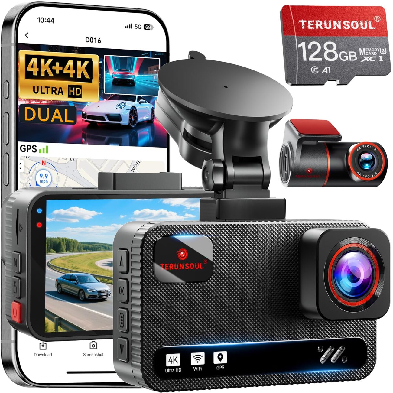 "Best Price TERUNSOUl 4K+4K Front and Rear Dash Cam"