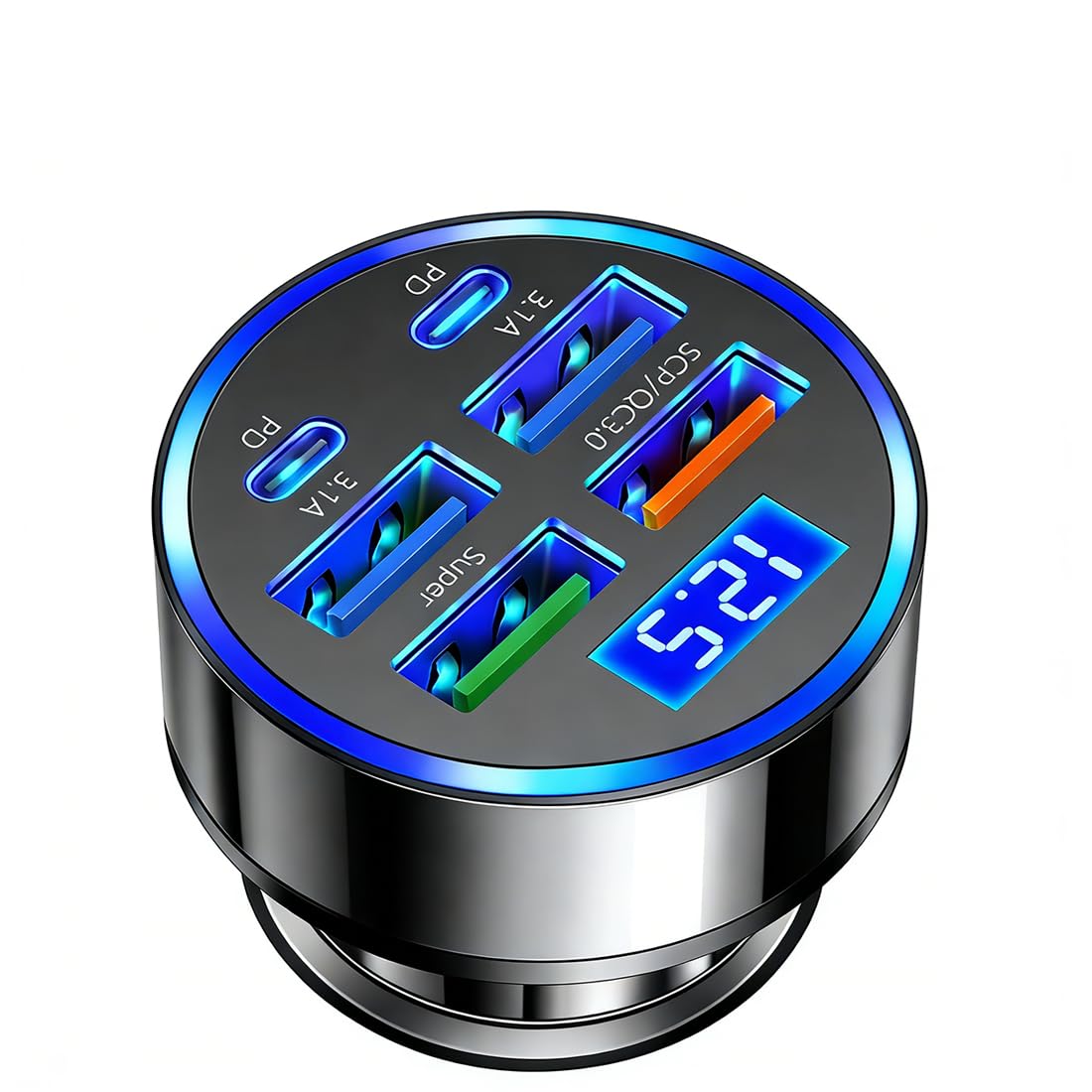 "Review Alanph 6-in-1 Multi-Port Car Charger with Voltage Detection, 2 PD + 3 USB + QC3.0 Fast Charging Cigarette Lighter Adapter Compatible with iPhone, Android, Samsung, iPad Pro & More