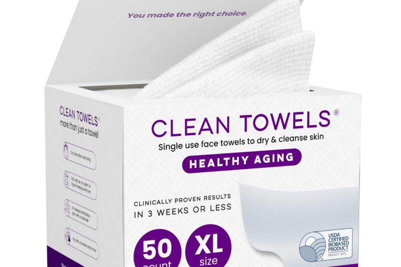 Best CLEAN SKIN CLUB Healthy Aging Clean Towels® XL, Reduces Fine Lines, Wrinkles & Texture, Disposable XL Face Wipes – 1 Pack (50 Count)