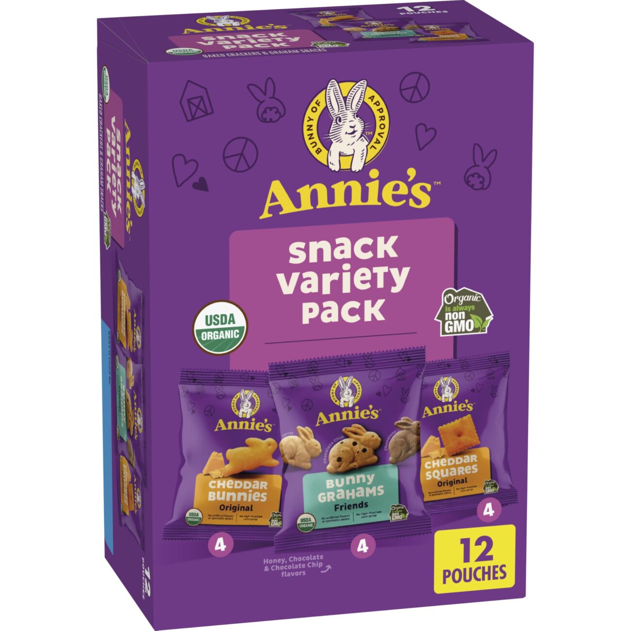 Discount Annie's Organic Variety Pack: Cheddar Bunnies, Bunny Grahams & Cheddar Squares, 12 Pouches, 11 oz
