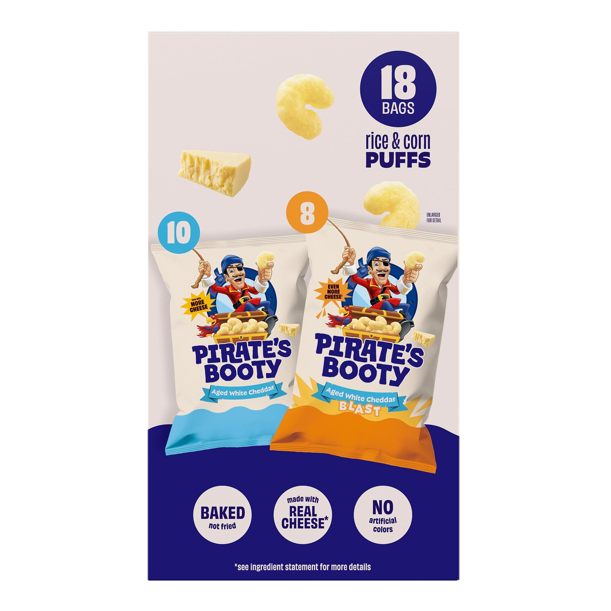 Best Price Pirate's Booty White Cheddar & Cheddar Puffs, Gluten Free Variety Pack, 18 Bags | Peanut & Tree Nut Free Kids Snacks, Aged White Cheddar & Cheddar Blast Cheese Puffs