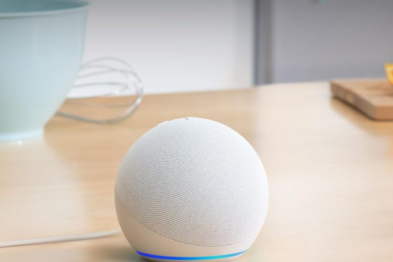 “Buy Amazon Echo Dot (latest model) – Rich Sound, Alexa-Enabled, Ideal for Bedrooms, Dining Rooms & Offices, Glacier White”
