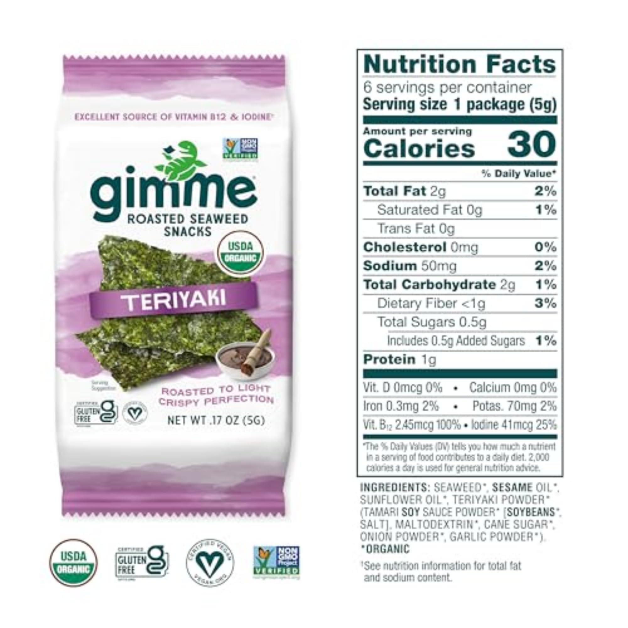 Cheap 6-Pack CT Teriyaki Organic Roasted Seaweed Snacks