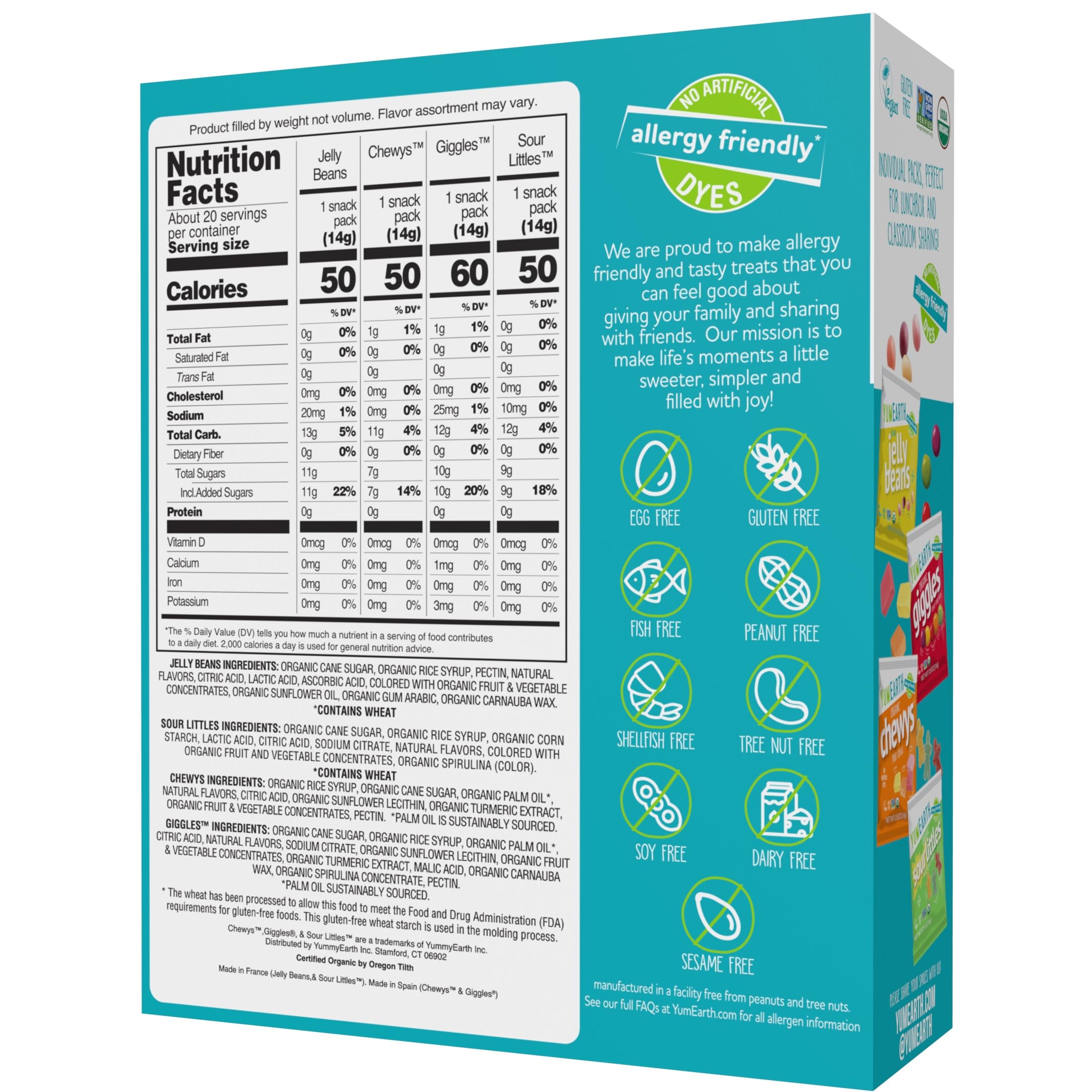 Best YumEarth Organic Variety Pack - Jelly Beans, Giggles, Chewys, Sour Littles - Allergy Friendly (Top 9 Allergen Free), No Artificial Dyes, Non-GMO, Gluten Free, Vegan - Ind