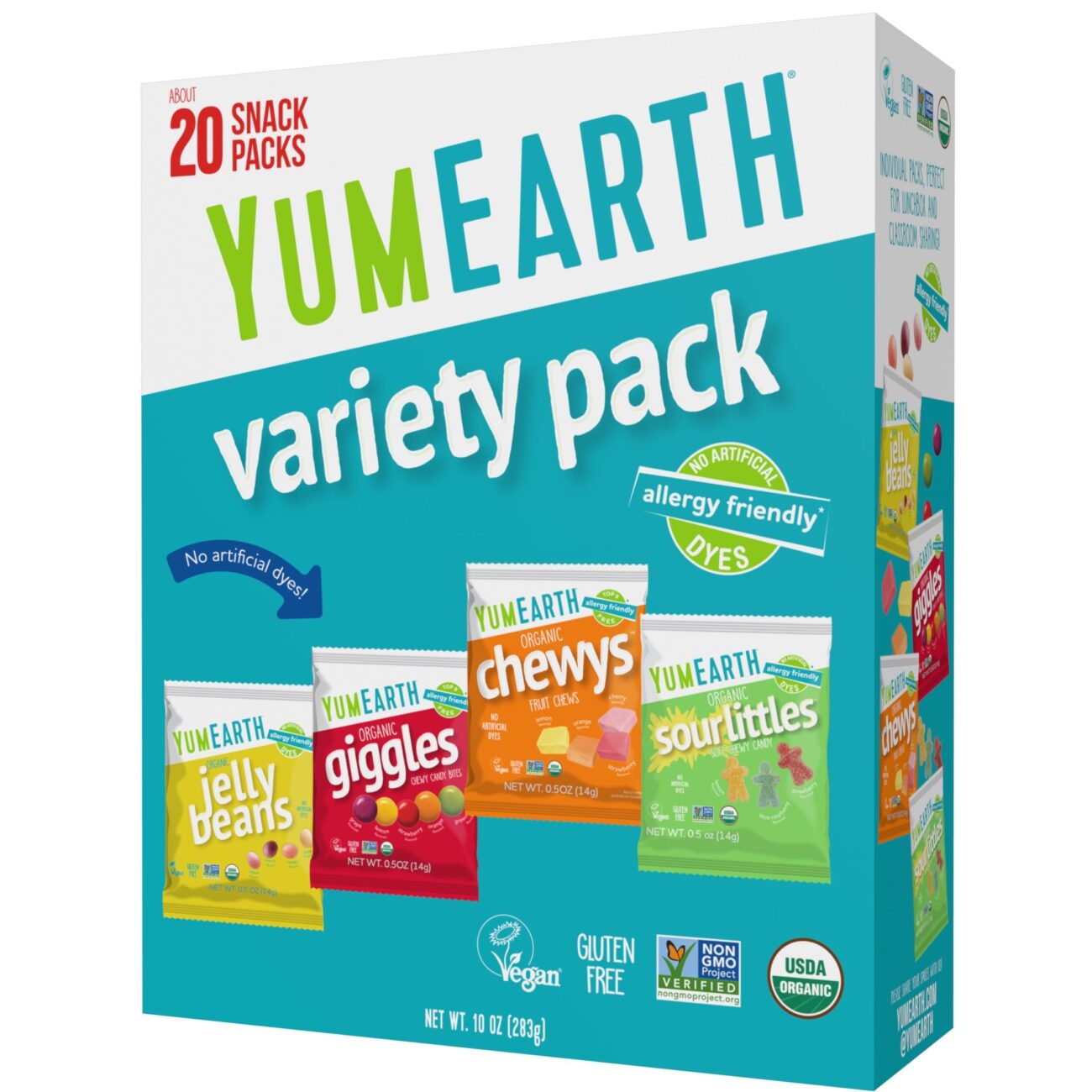Best YumEarth Organic Variety Pack - Jelly Beans, Giggles, Chewys, Sour Littles - Allergy Friendly (Top 9 Allergen Free), No Artificial Dyes, Non-GMO, Gluten Free, Vegan - Ind