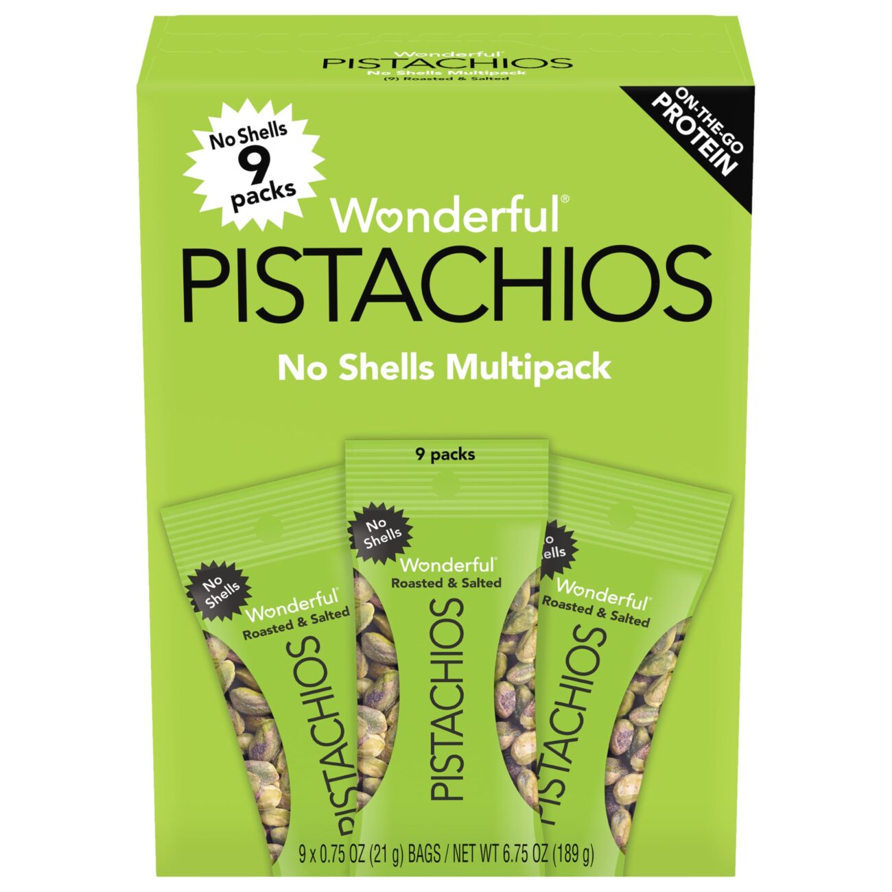 Top Rated Wonderful Pistachios No Shells, Roasted & Salted, 0.75 Oz (Pack of 9) | Protein Snacks, Gluten Free, Individually Wrapped, On-the-Go, Savory Office, Lunch